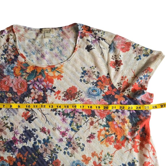 One World Womens 3X Semi-sheer Linen Blend Floral Tunic with Asymmetrical Hem - Picture 8 of 12